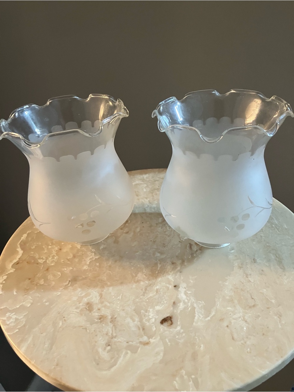 Vintage Frosted Glass Hurricane Shades - Pair
